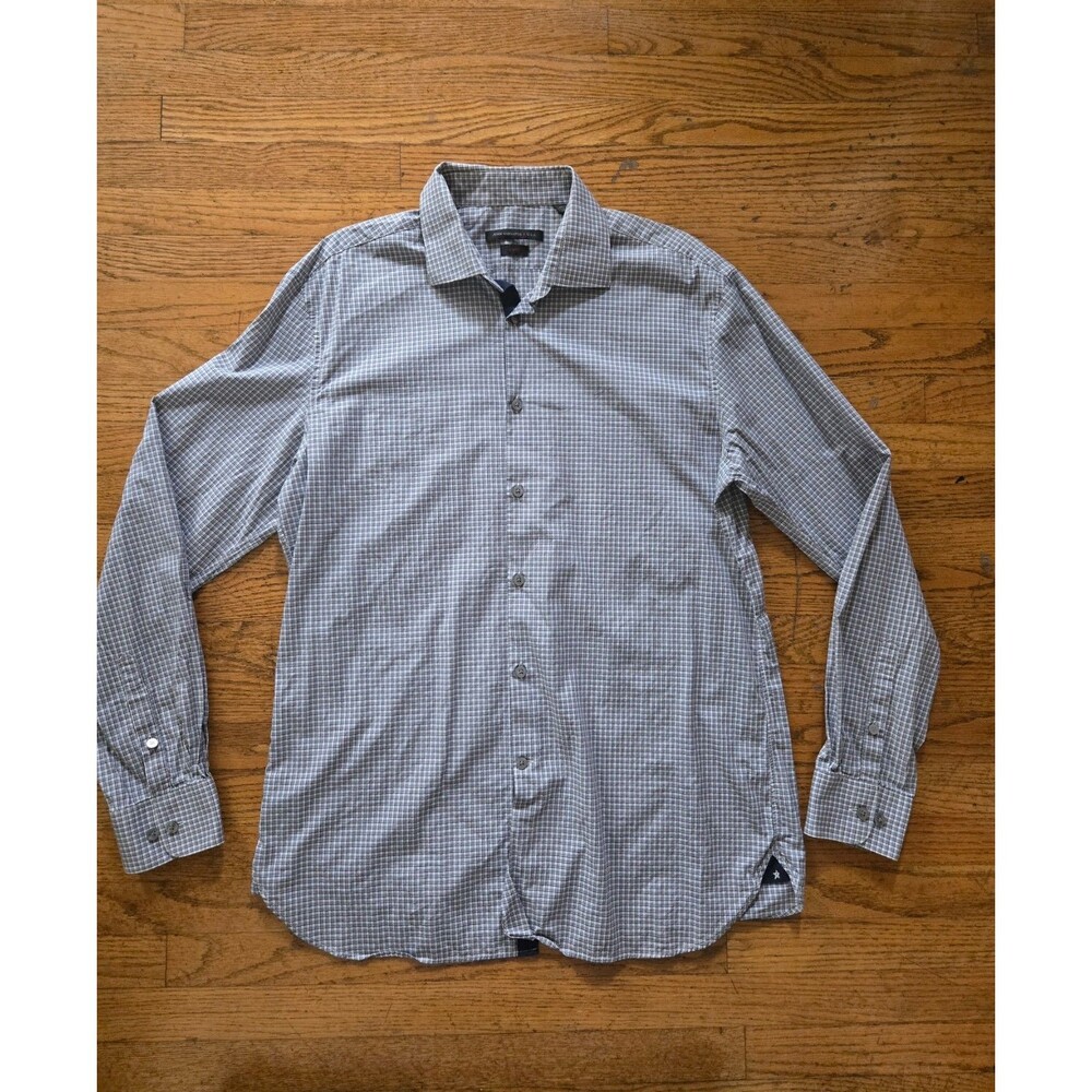 John Varvatos Slim Fit Grey Plaid Button Up Shirt Men’s Medium 16 34/35